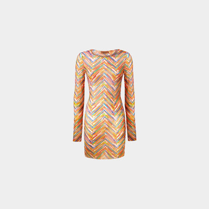 Long Sleeved Dress In Printed Tulle