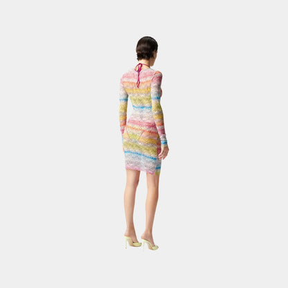 Long Sleeved Dress In Printed Tulle