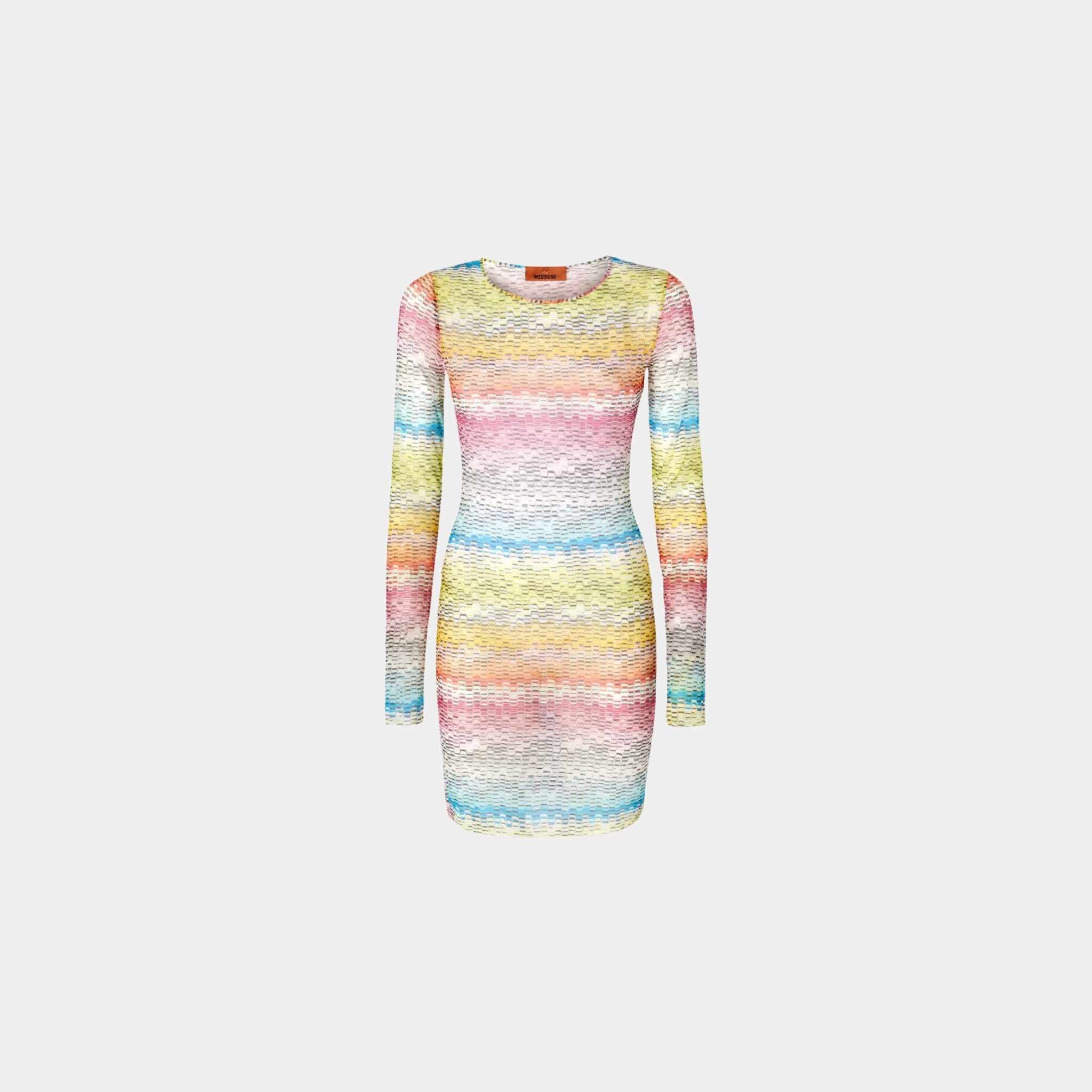 Long Sleeved Dress In Printed Tulle