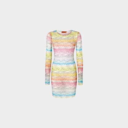 Long Sleeved Dress In Printed Tulle