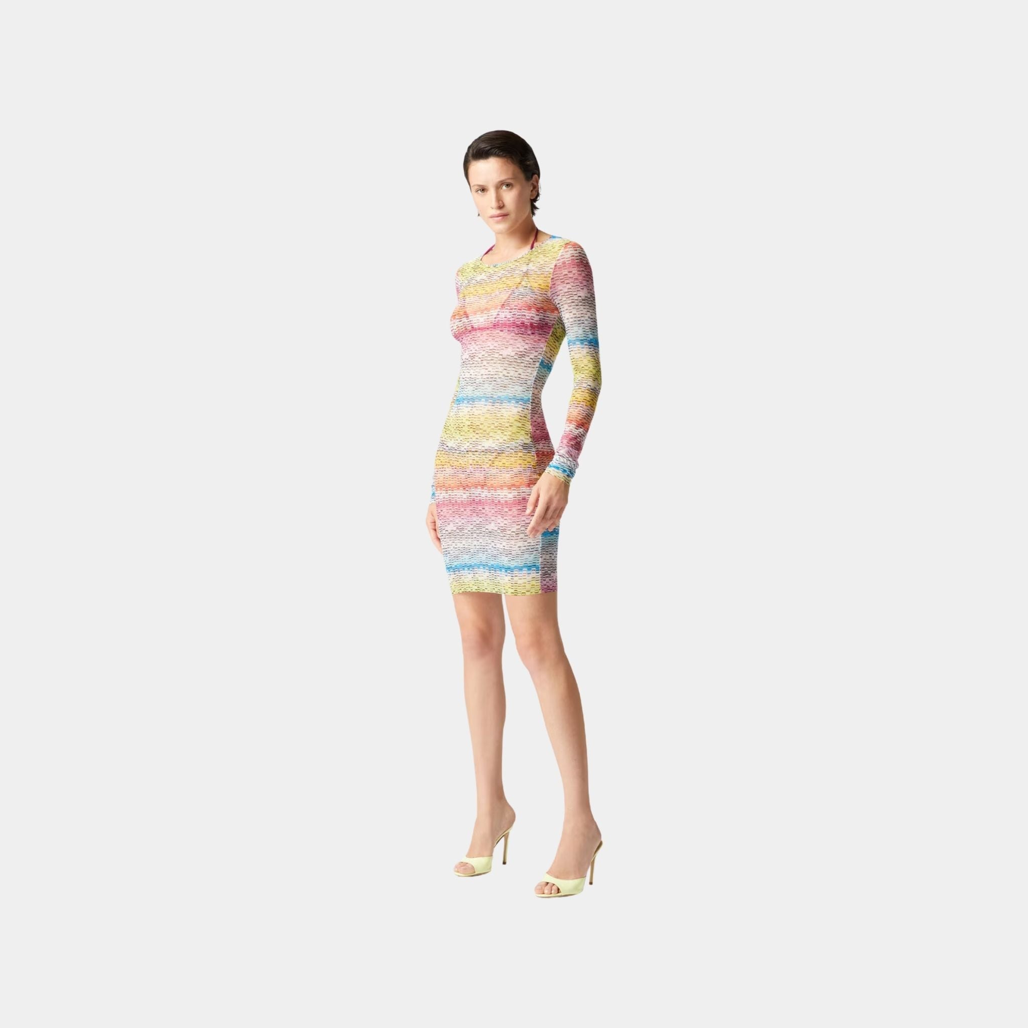 Long Sleeved Dress In Printed Tulle