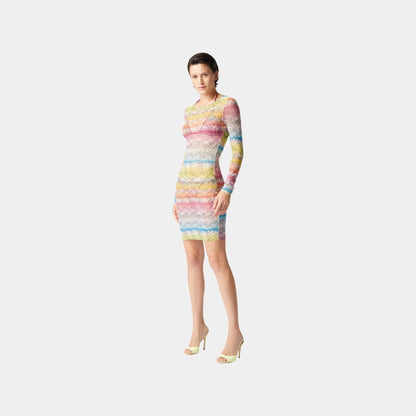 Long Sleeved Dress In Printed Tulle