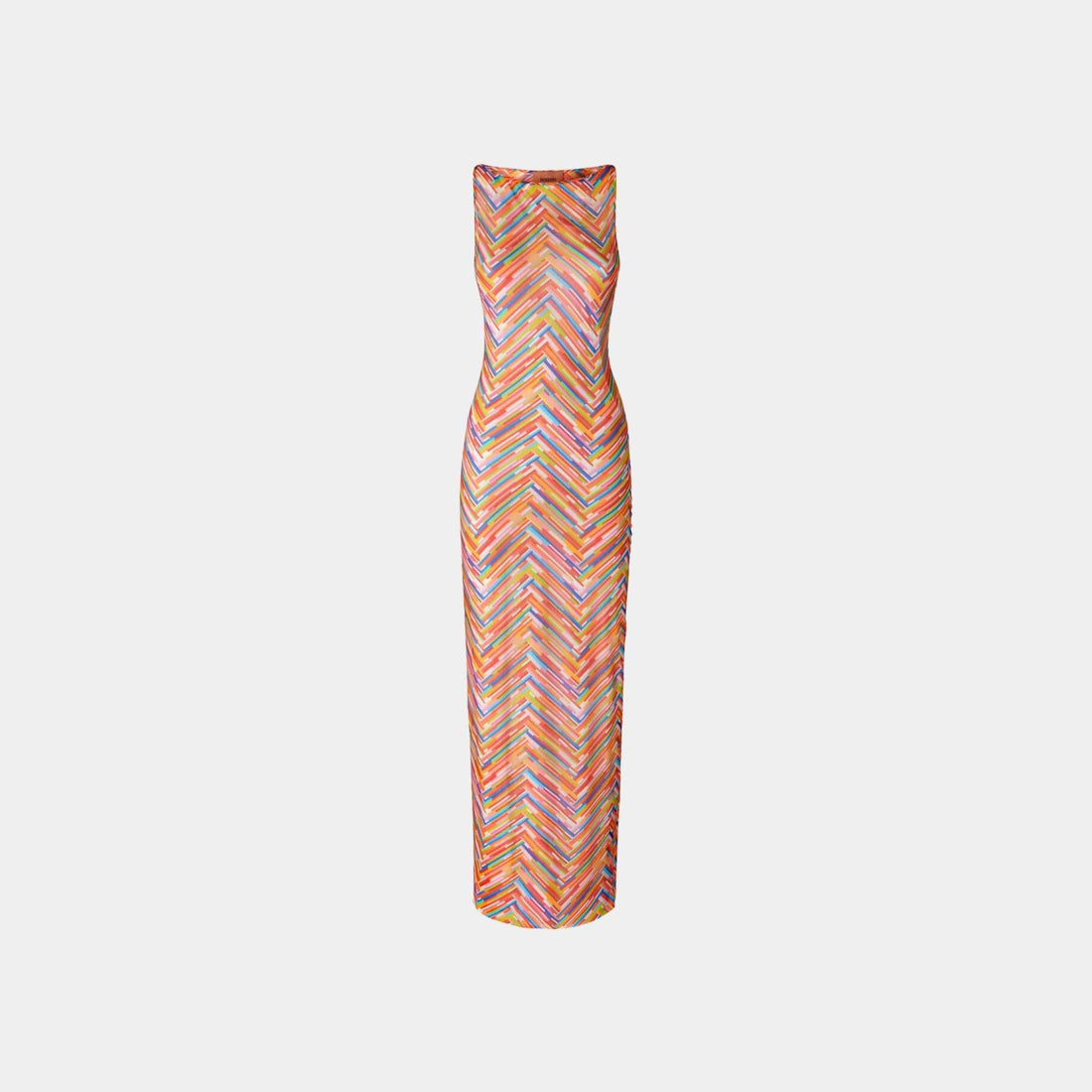 Long Sleeveless Dress In Printed Tulle