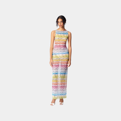 Long Sleeveless Dress In Printed Tulle