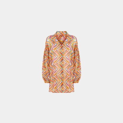 Oversized Shirt In Printed Cotton And Silk Blend