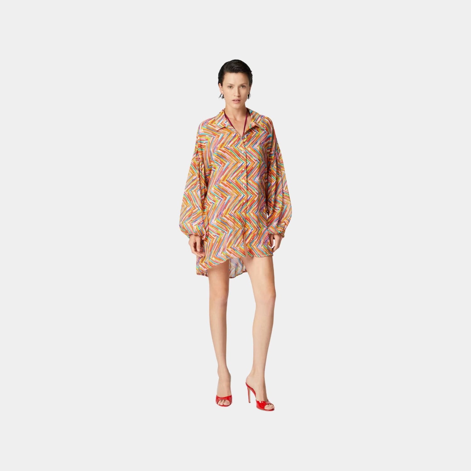 Oversized Shirt In Printed Cotton And Silk Blend