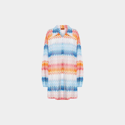 Oversized Shirt In Zigzag Lame Viscose Blend