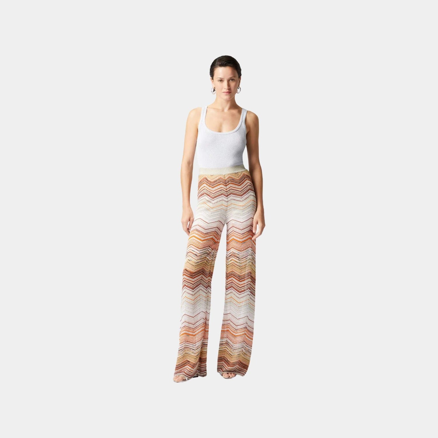 Palazzo Chevron Lame Trousers With Sequins