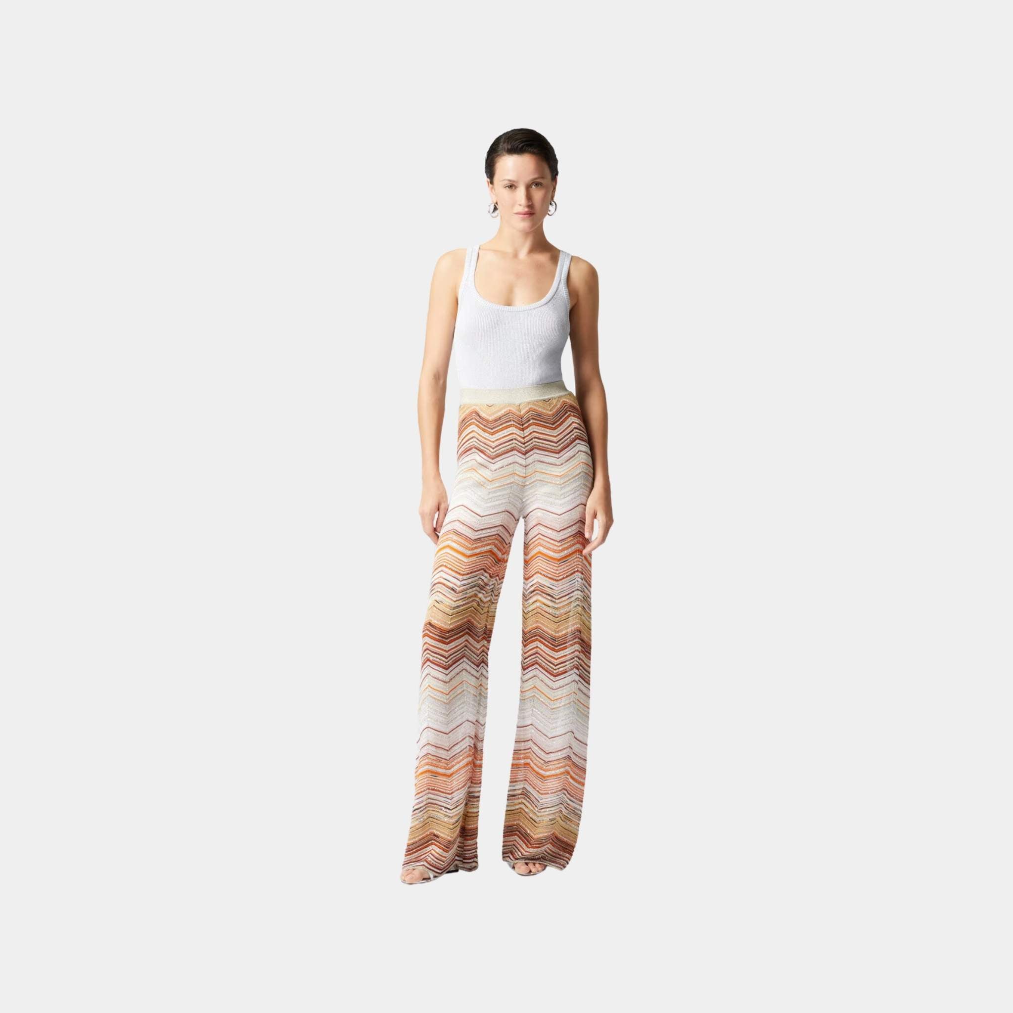 Palazzo Chevron Lame Trousers With Sequins