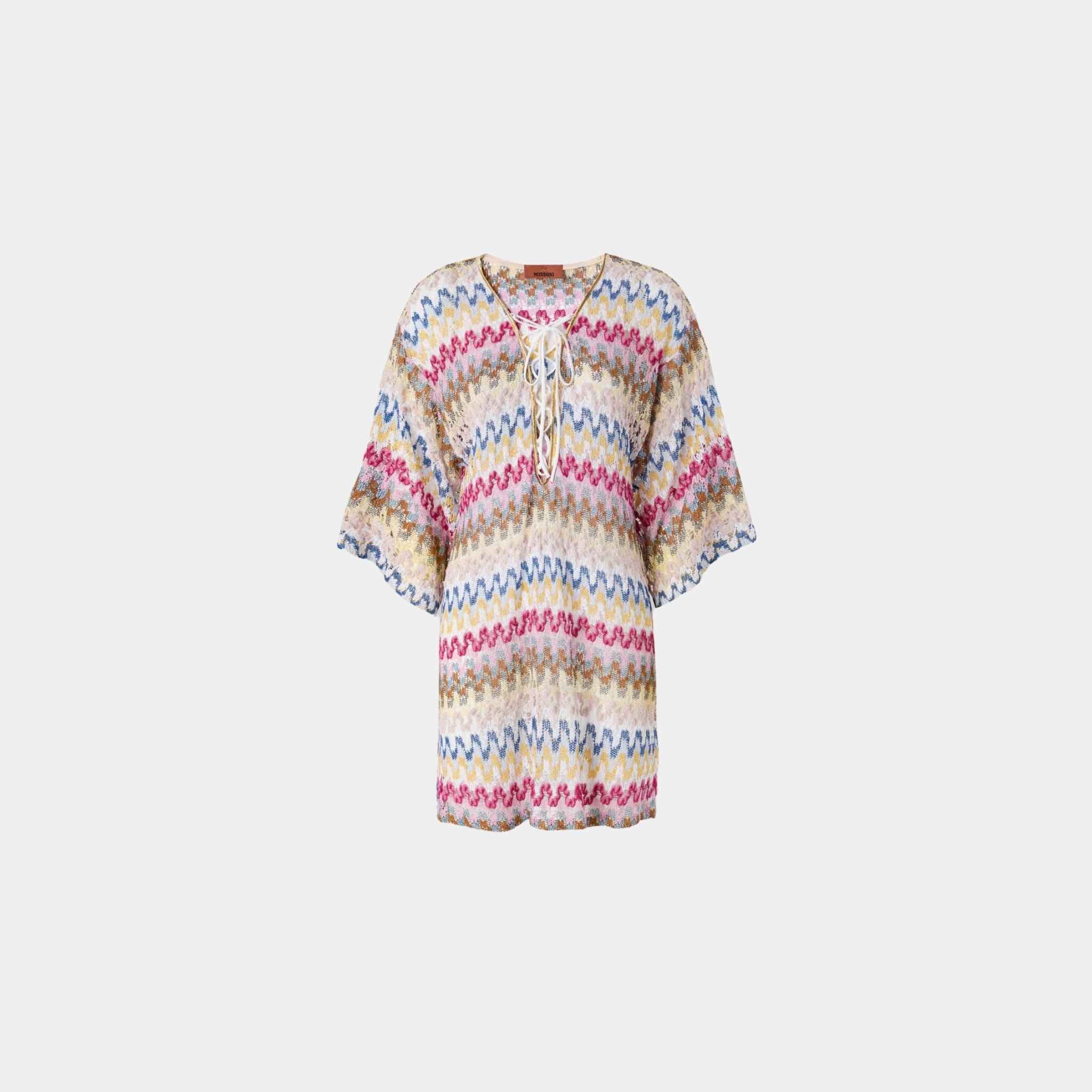Short Cover Up Caftan In Lame Viscose Lace
