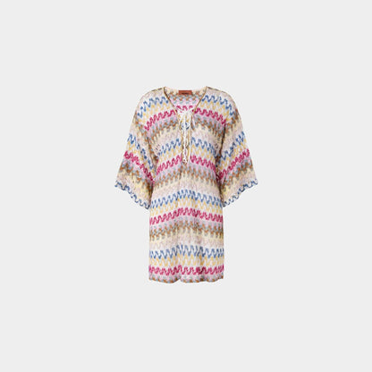 Short Cover Up Caftan In Lame Viscose Lace