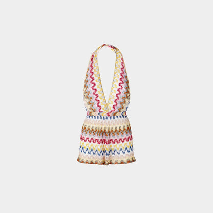 Short Jumpsuit In Lame Viscose Lace