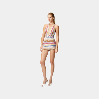 Short Jumpsuit In Lame Viscose Lace