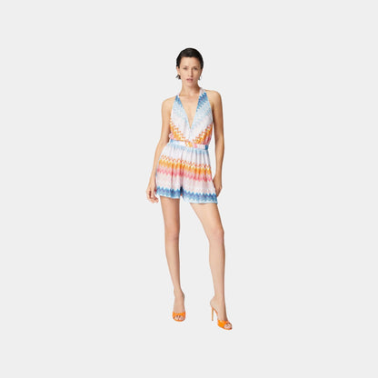 Short Jumpsuit In Viscose Blend Zigzag Lame