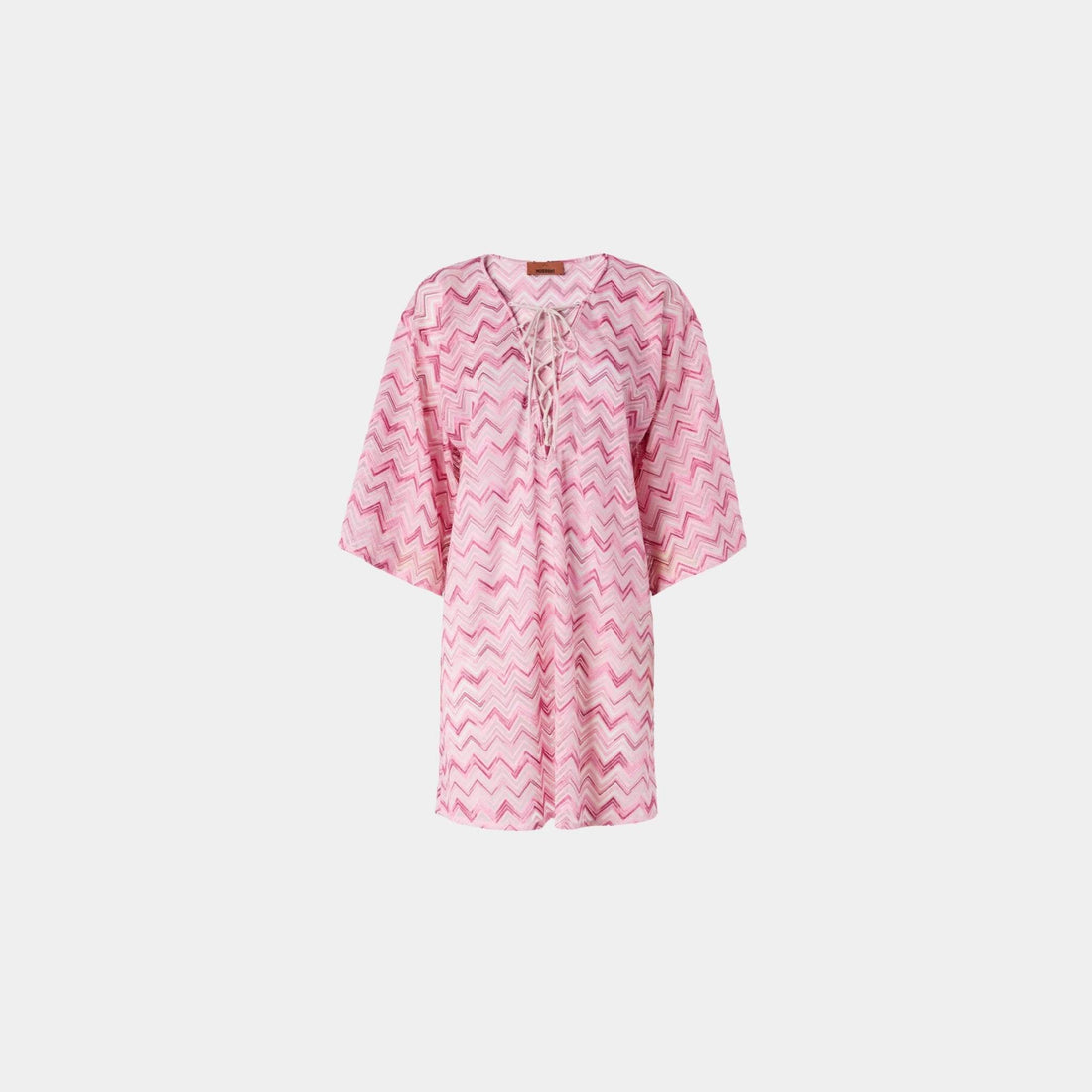 Short Viscose Blend Tulle Kaftan With Slub Zigzag
