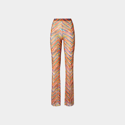 Straight Trousers In Printed Tulle
