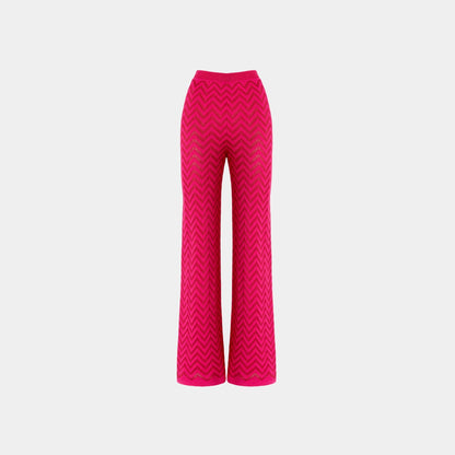 Tonal Chevron Pattern Straight Trousers