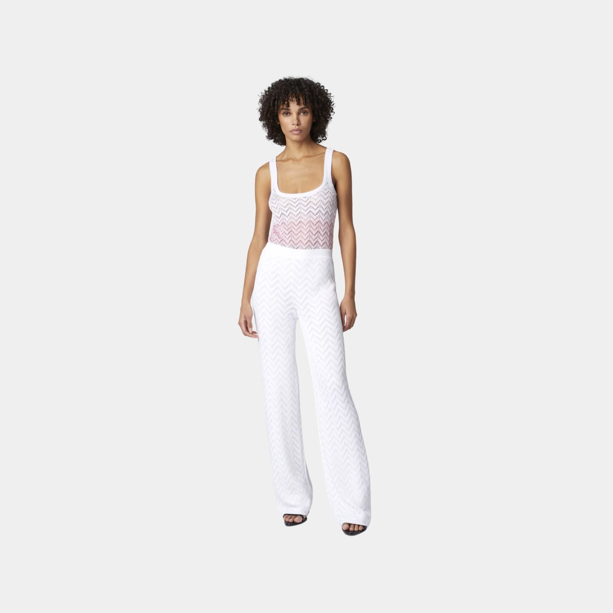 Tonal Chevron Pattern Straight Trousers