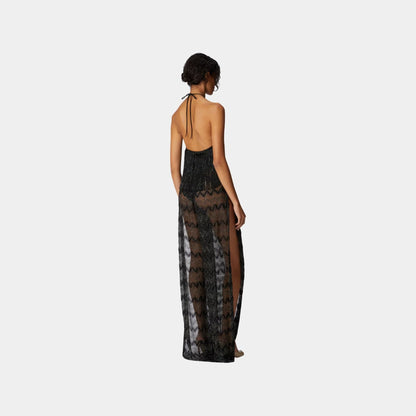 Zigzag Lame Viscose Jumpsuit With Fringes