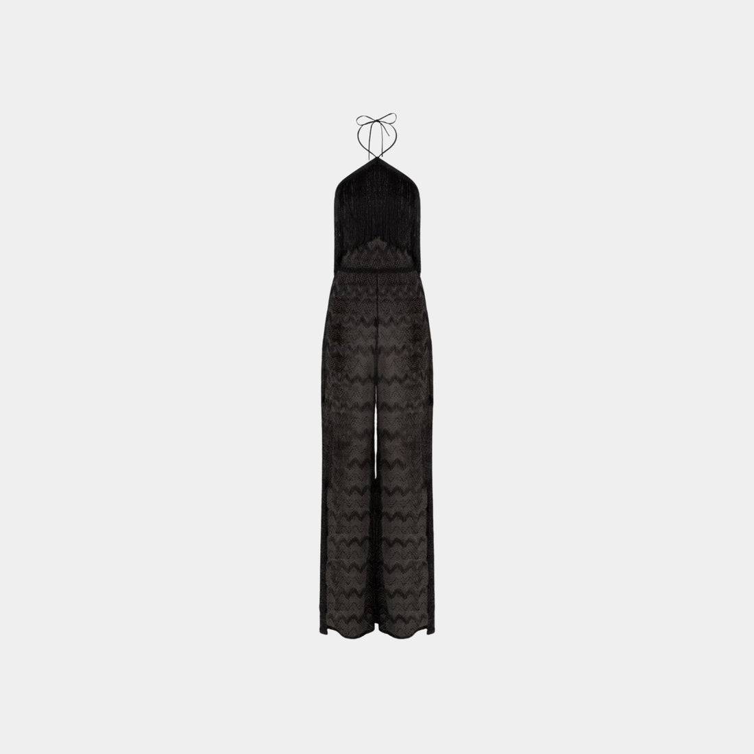 Zigzag Lame Viscose Jumpsuit With Fringes