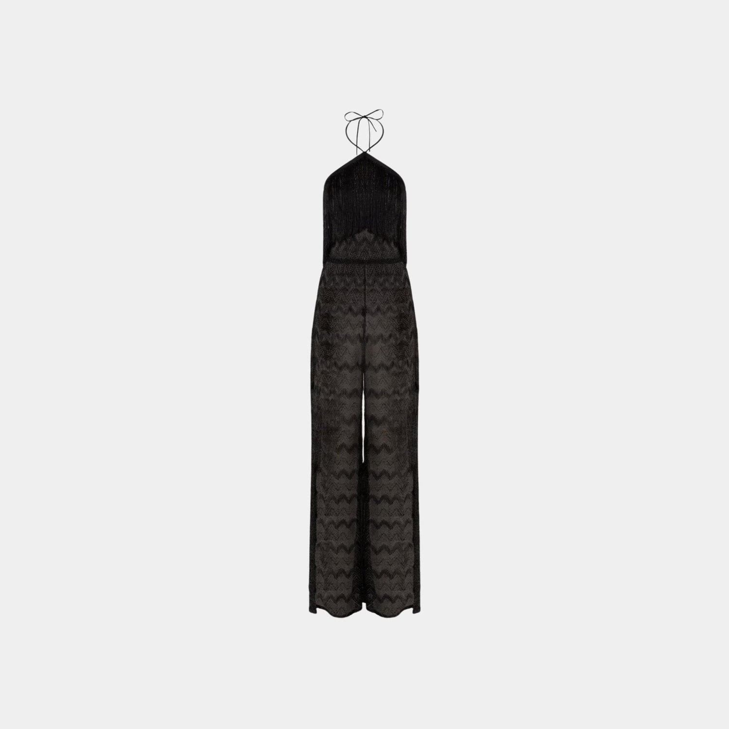 Zigzag Lame Viscose Jumpsuit With Fringes
