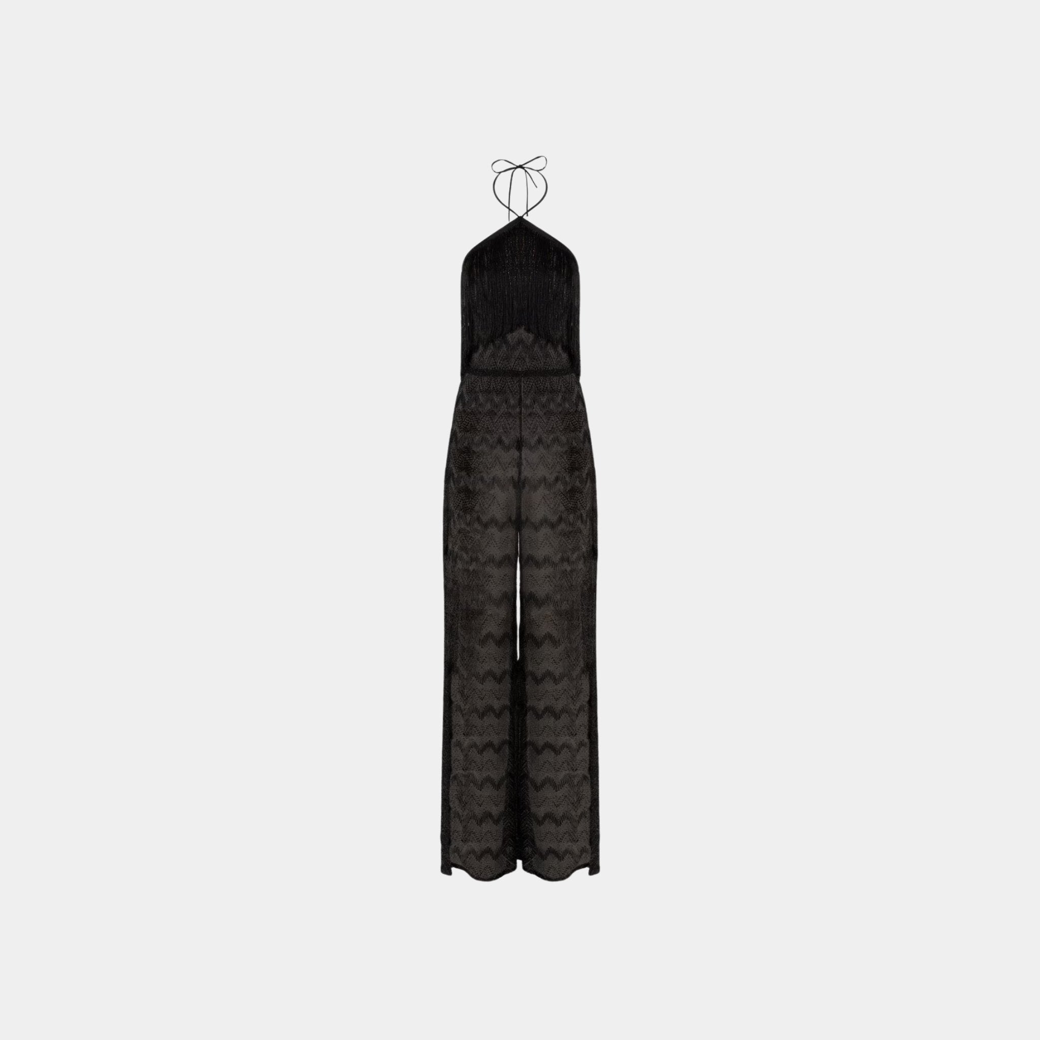 Zigzag Lame Viscose Jumpsuit With Fringes