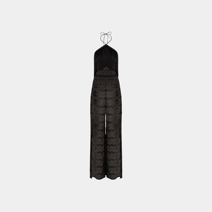 Zigzag Lame Viscose Jumpsuit With Fringes