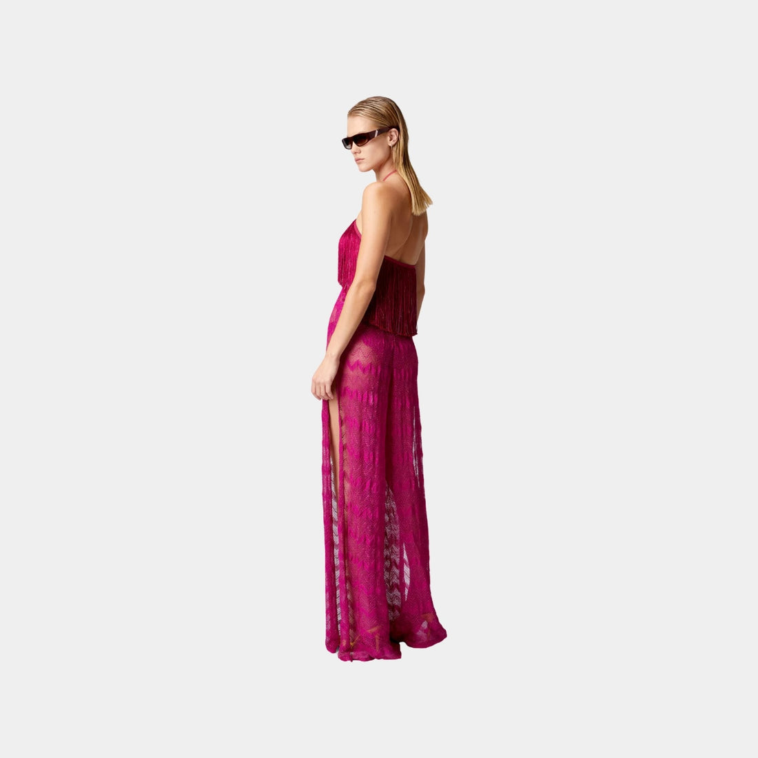 Zigzag Lame Viscose Jumpsuit With Fringes