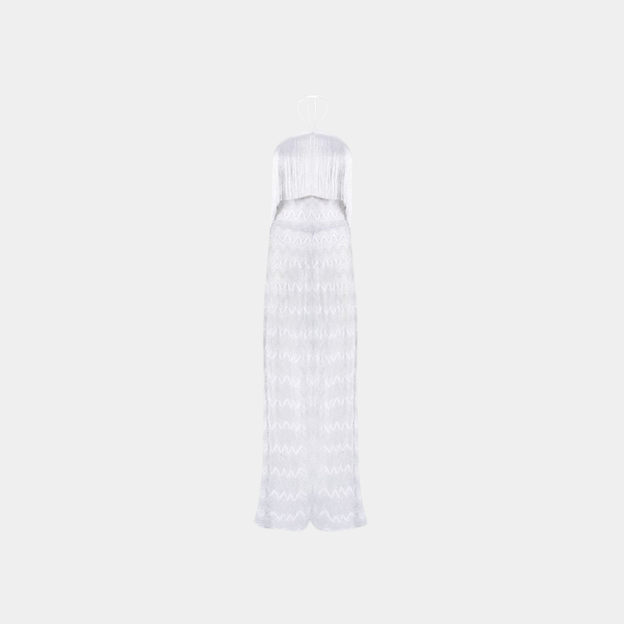 Zigzag Lame Viscose Jumpsuit With Fringes
