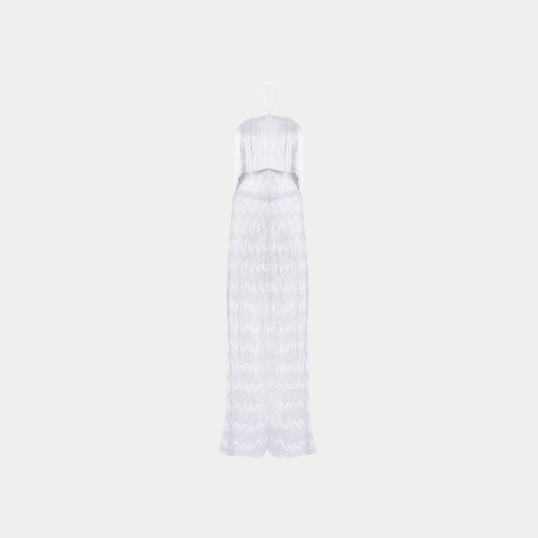 Zigzag Lame Viscose Jumpsuit With Fringes