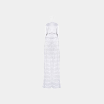 Zigzag Lame Viscose Jumpsuit With Fringes