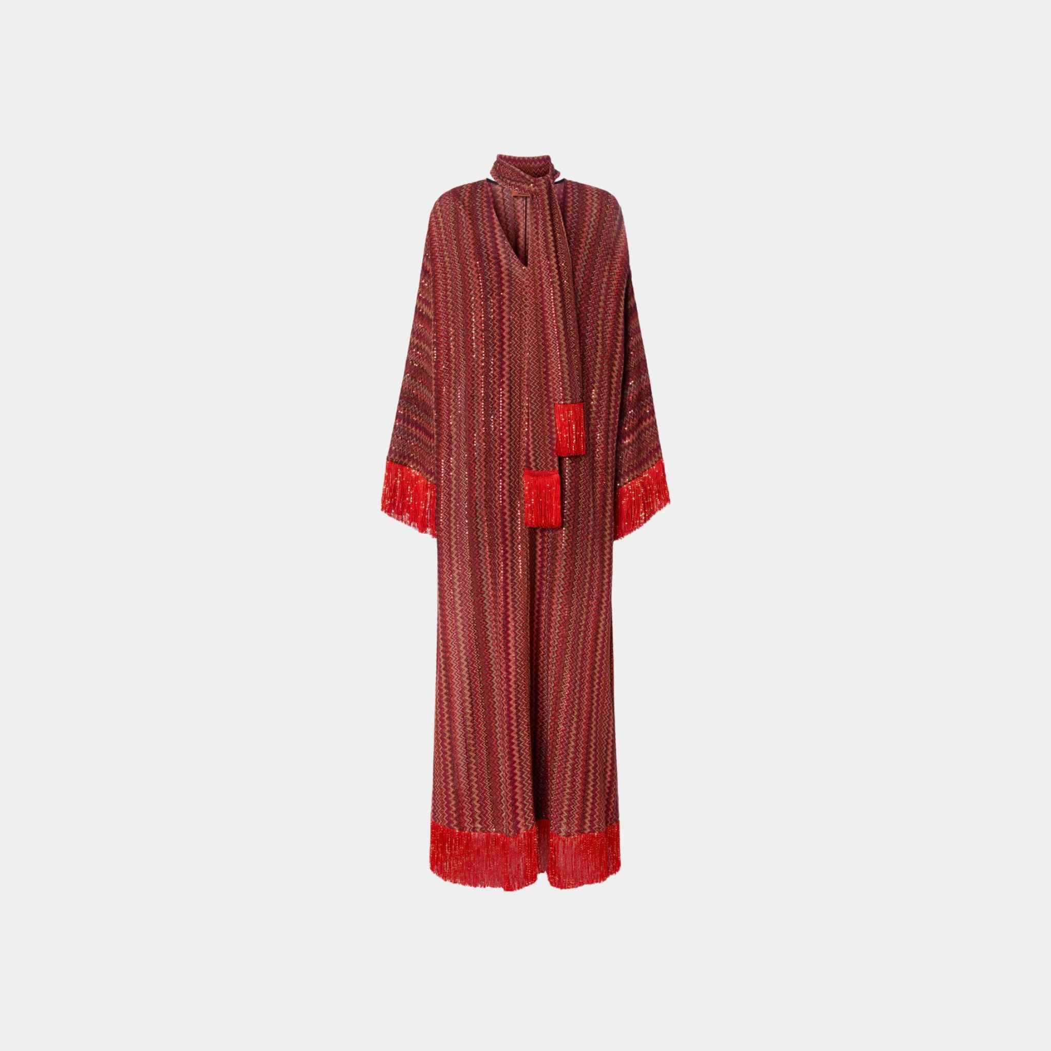Zigzag V Neck Kaftan And Removable Scarf