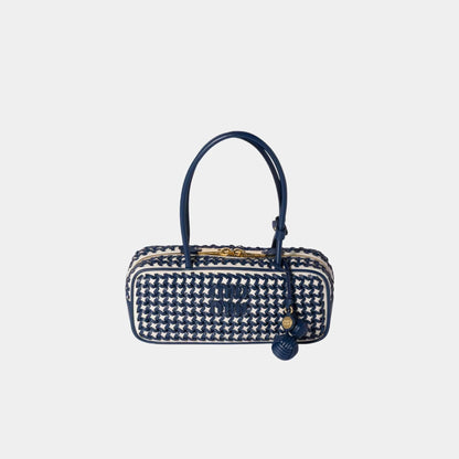 Beau Calfskin Leather Bag with Two-tone Motif