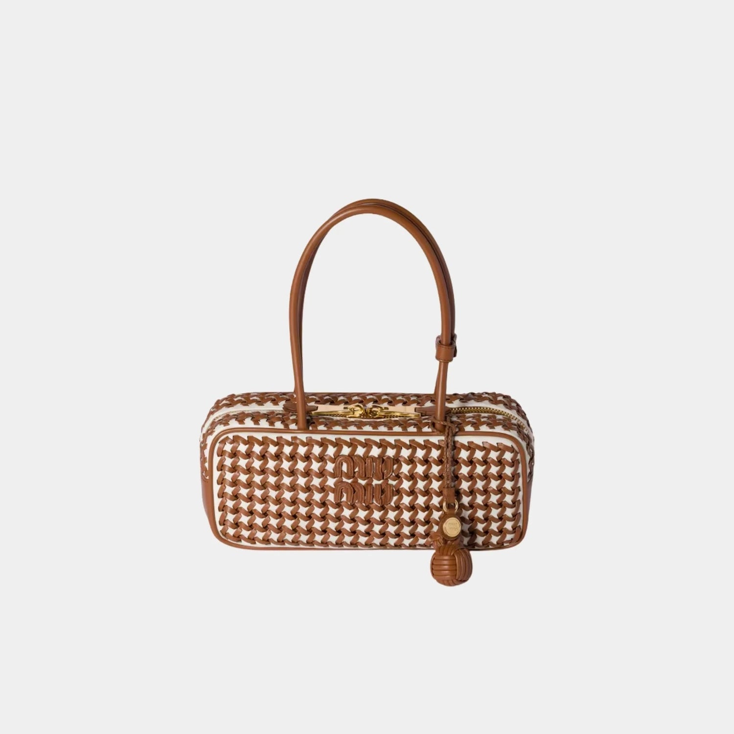 Beau Calfskin Leather Bag with Two-tone Motif