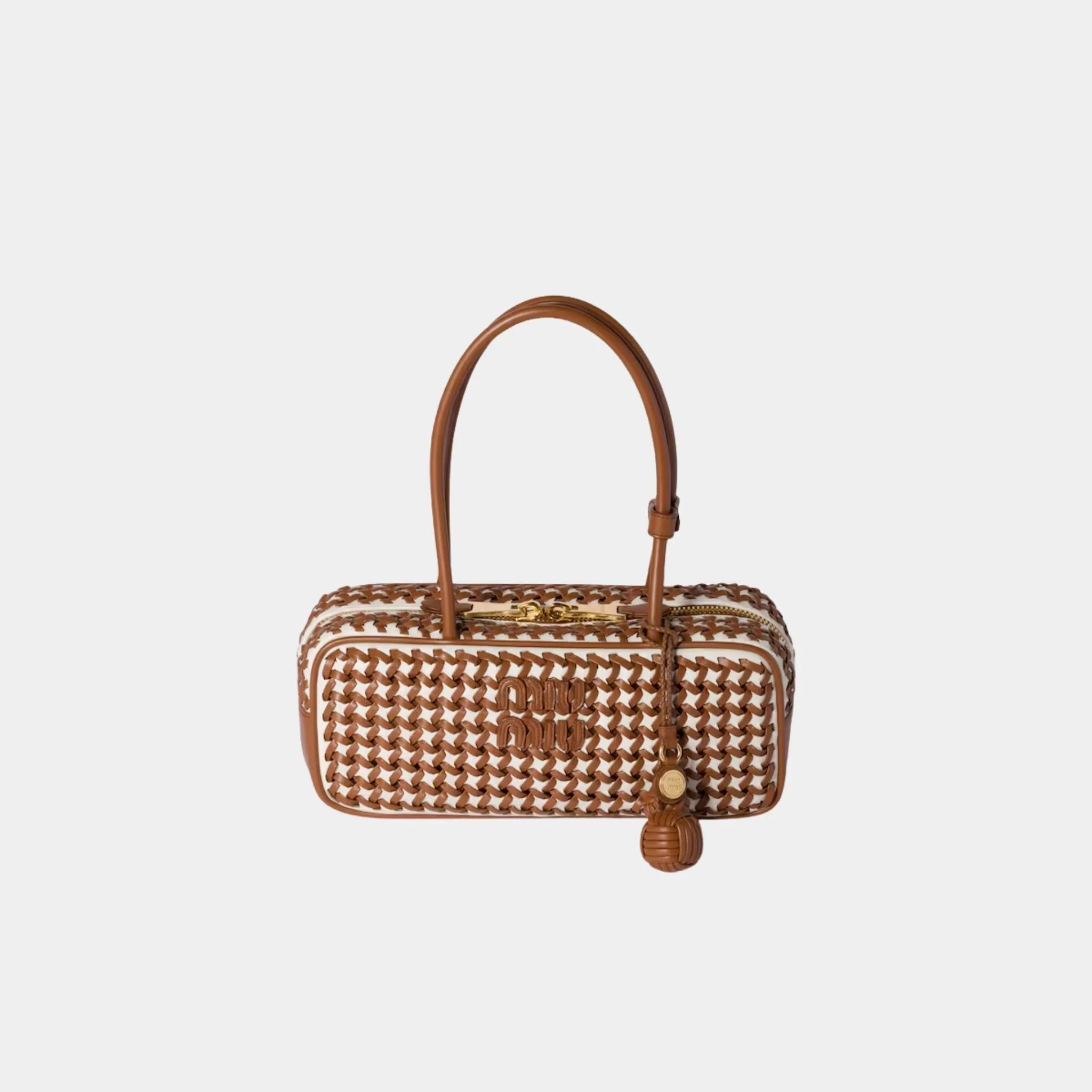 Beau Calfskin Leather Bag with Two-tone Motif