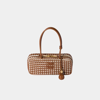 Beau Calfskin Leather Bag with Two-tone Motif