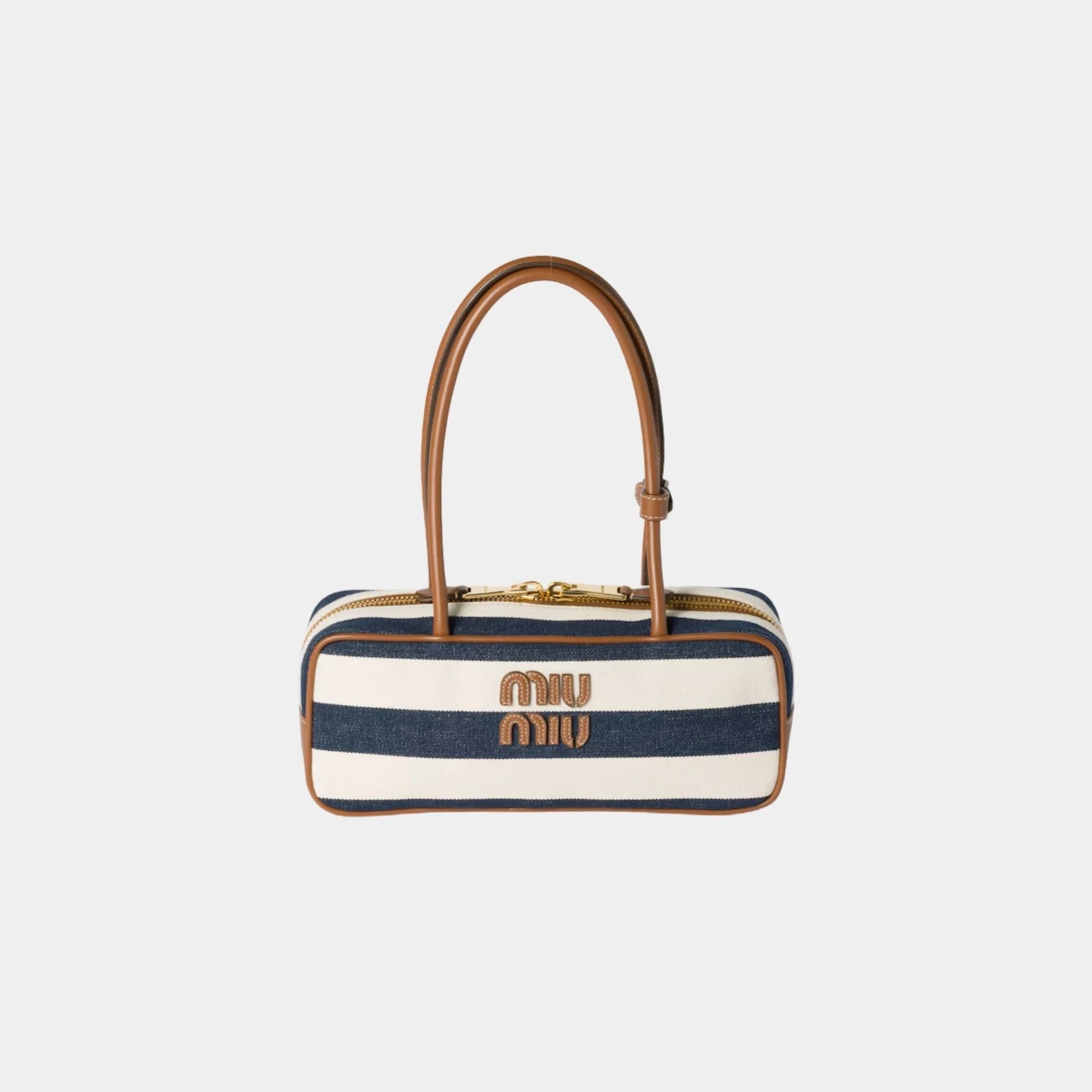 Beau Canvas and Leather Bag with Stripe Motif