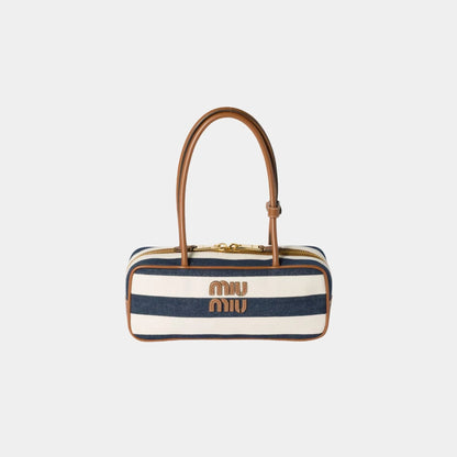 Beau Canvas and Leather Bag with Stripe Motif