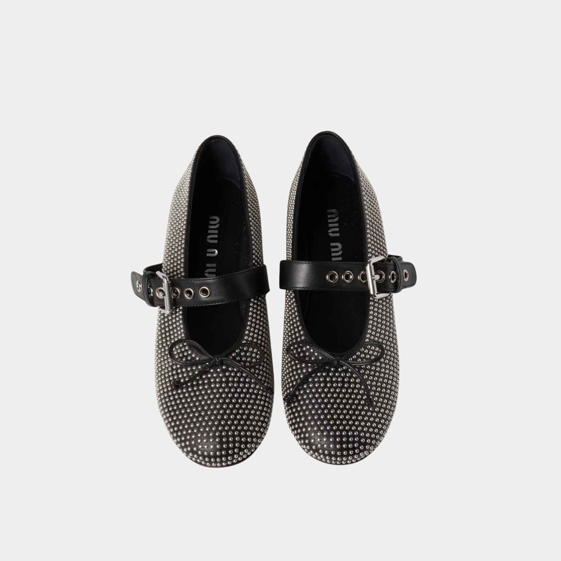 Calf Leather Ballerina Flats With Studs