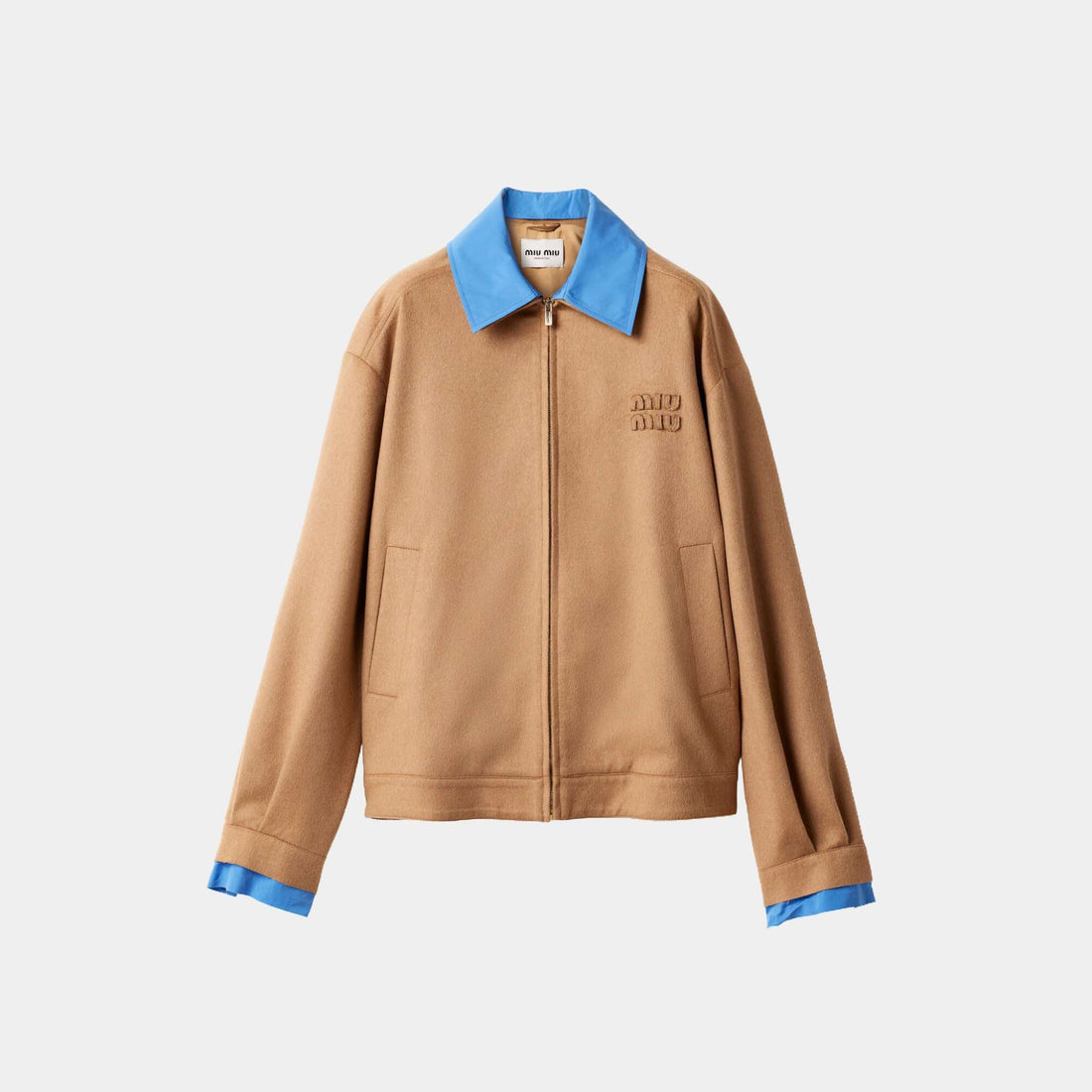 Camel Hair Blouson Jacket With Poplin Details Camel Brown