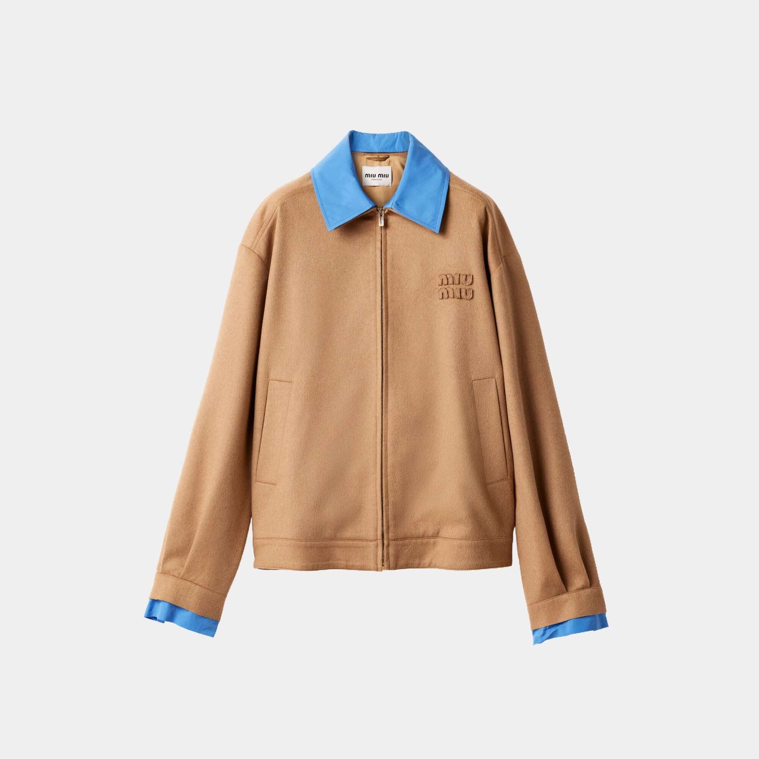 Camel Hair Blouson Jacket With Poplin Details Camel Brown