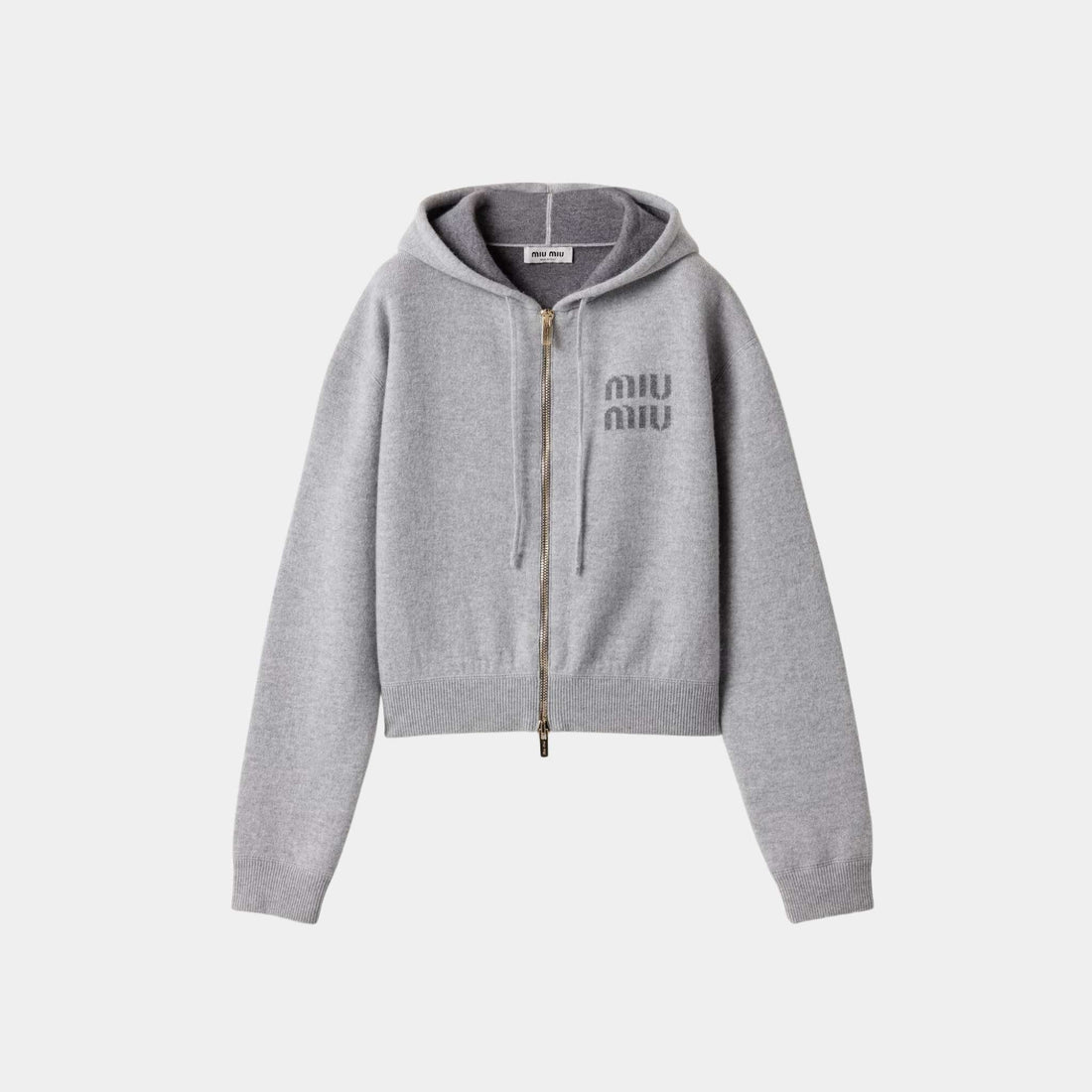 Double Cashmere Zipper Hoodie Cardigan Grey