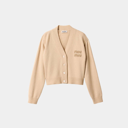 Embroidered Cashmere Cardigan Albino White