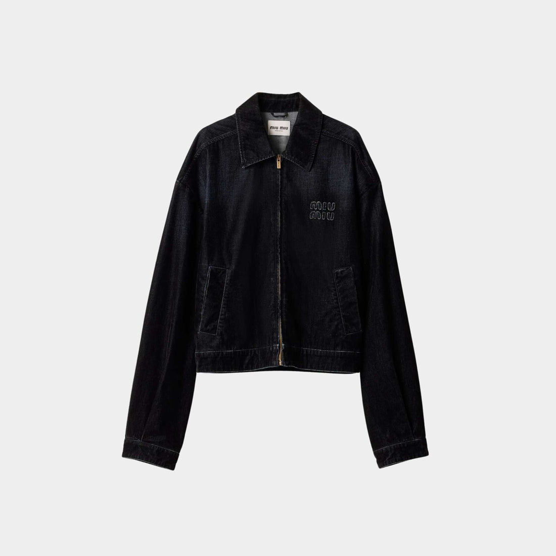 Flocked Chambray Blouson Jacket Black