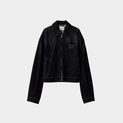 Flocked Chambray Blouson Jacket Black