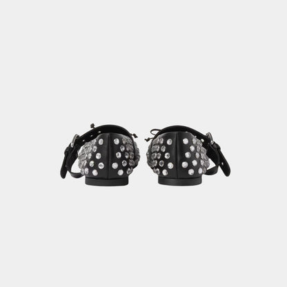 Leather Ballerinas With Artificial Crystals