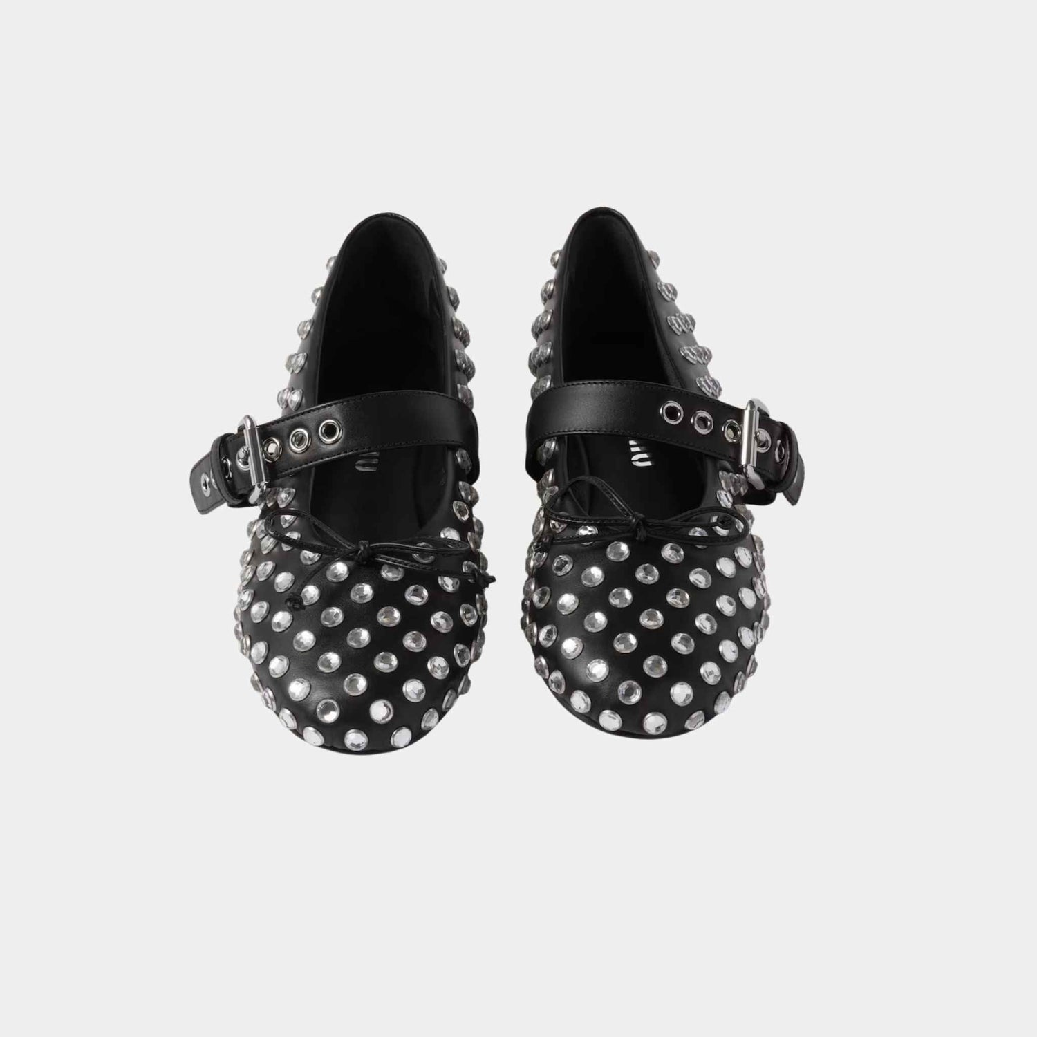 Leather Ballerinas With Artificial Crystals