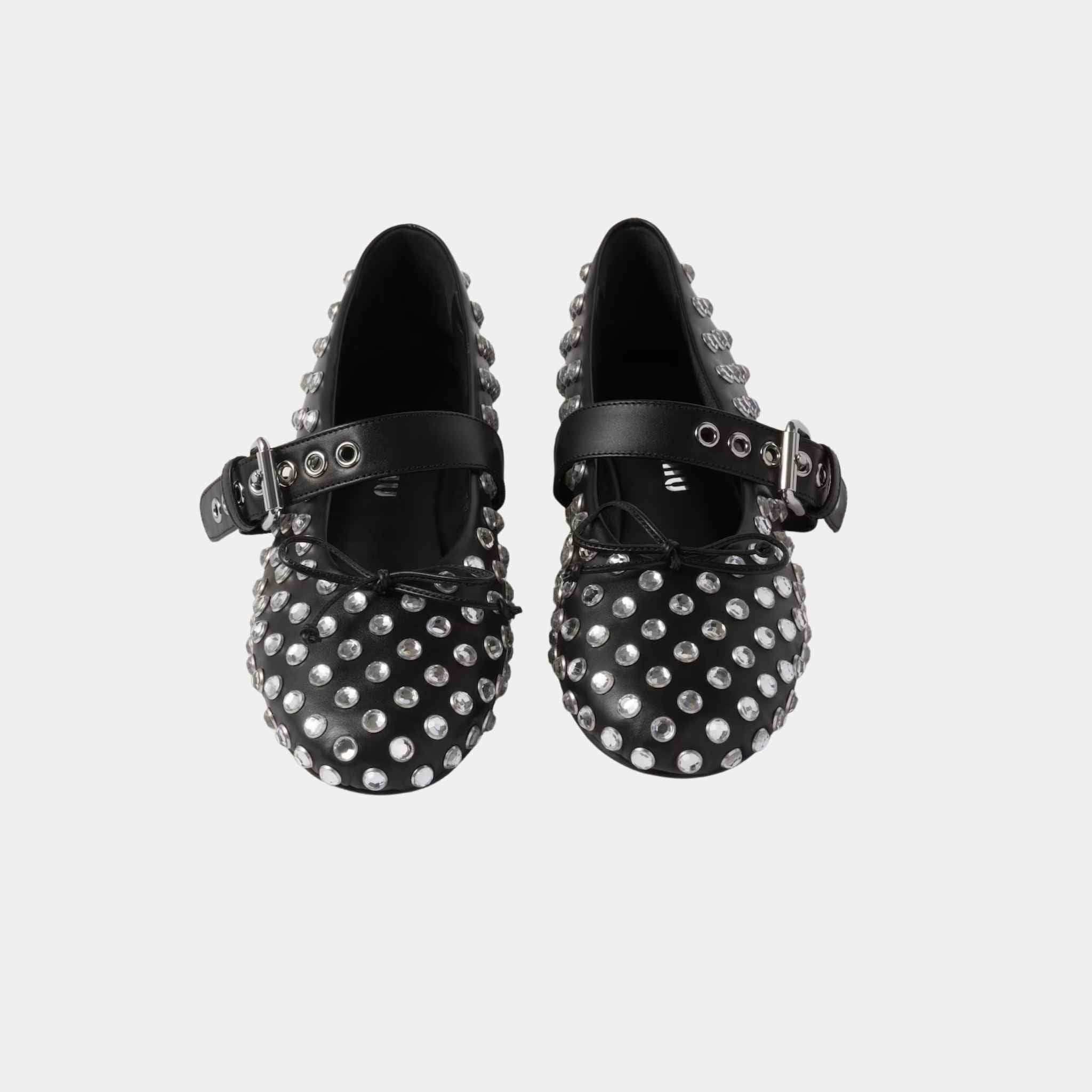 Leather Ballerinas With Artificial Crystals