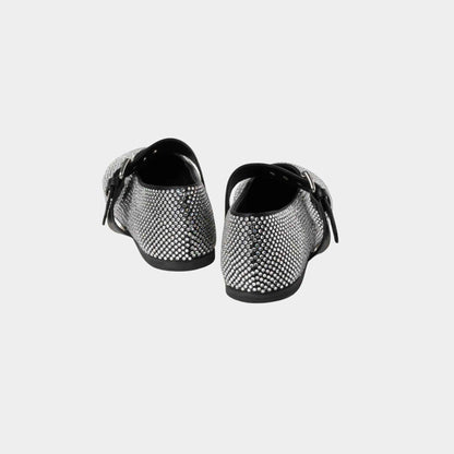 Satin Ballerinas With Artificial Crystals