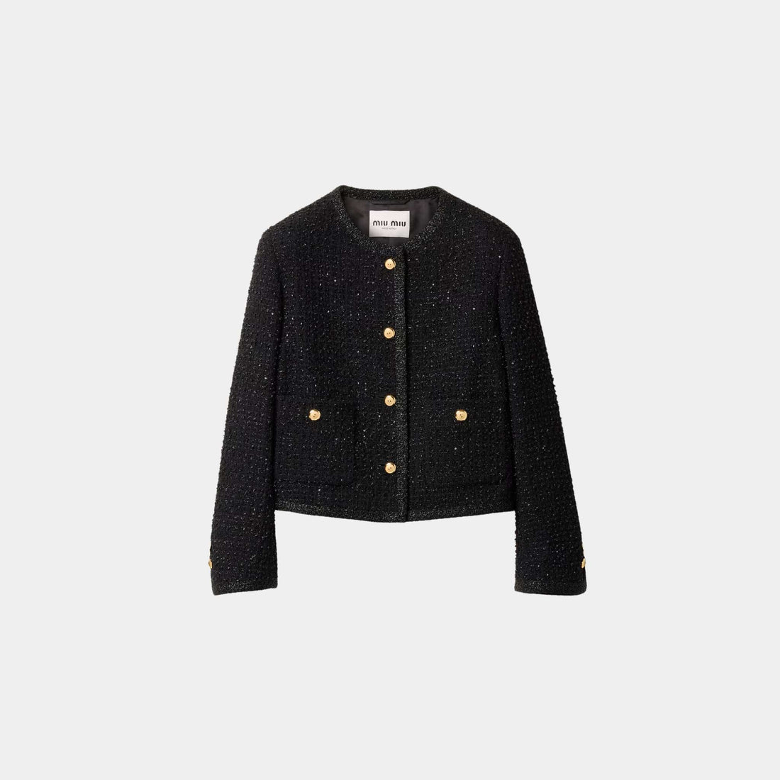 Single Breasted Lame Boucle Jacket Black
